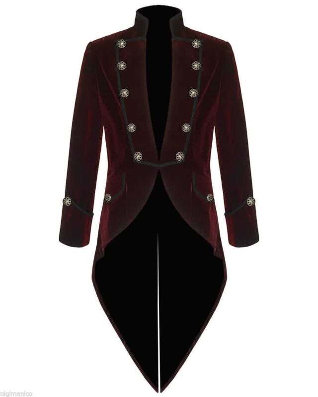 Chaqueta de terciopelo rojo gótico Steampunk Victorian Coat | falda escocesa jacks