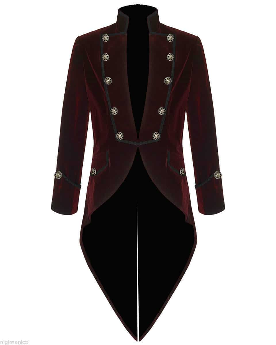 Tail coat Jacket Red Velvet Goth Steampunk Victorian, Gothic Clothing, Velvet Jackets, Best Jackets for Men