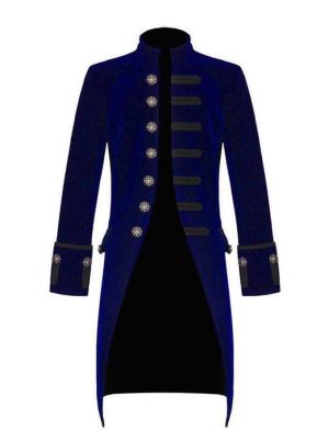 Blue Velvet Goth Steampunk Victorian Frock Coat, Gothic Clothing, Jackets for Men