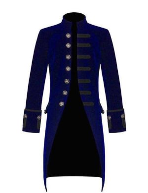 Blue Velvet Goth Steampunk Victorian Frock Coat, Gothic Clothing, Jackets for Men