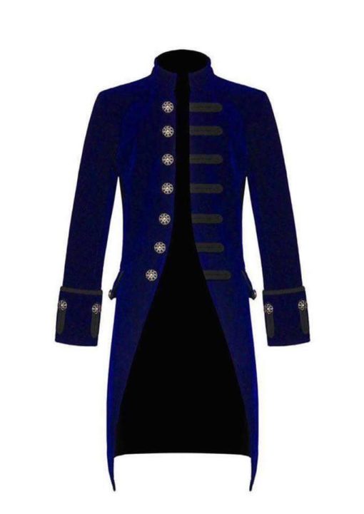 Royal-Blue-Velvet-Goth-Steampunk-Victorian-Frock-Coat-Jacket-Front Blue Velvet Goth Steampunk Victorian Frock Coat, Gothic Clothing, Jackets for Men