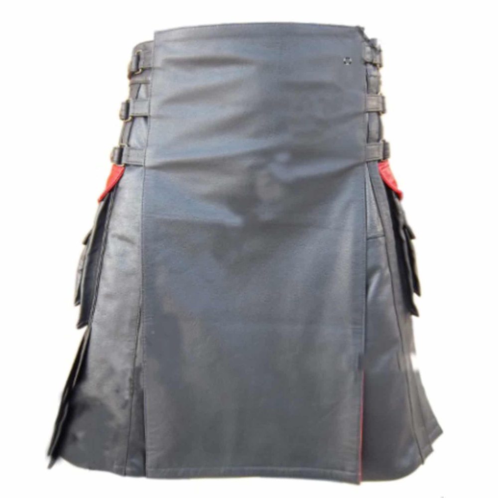 Scottish-Pleated-Gladiator-Bluf-Leather-Kilt-devant Kilts en cuir, Kilts en cuir Bluf, Meilleurs kilts pour hommes, Kitls en cuir hommes
