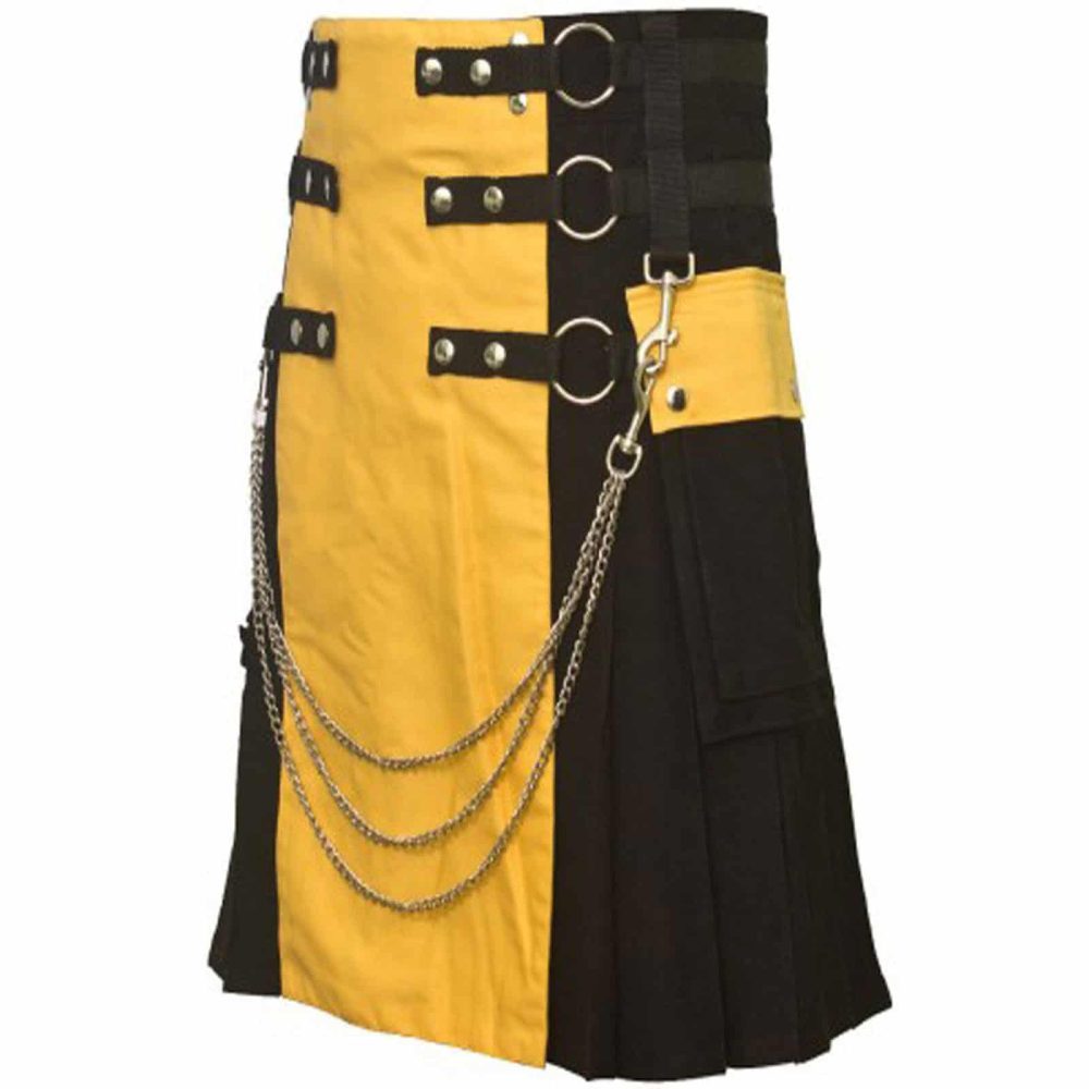 Schottischer schwarz/gelber Mode-Kilt, bester Utility-Kilt, Utility-Kilt, Kilt für Männer