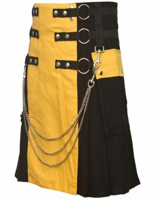 Scottish Black/Yellow Fashion Kilt , Best Utility Kilt, Utility Kilt, Kilt for Men