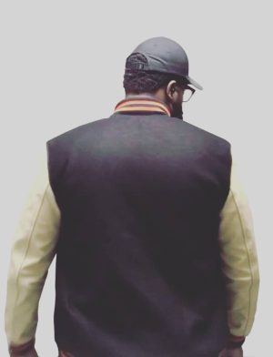 Varsity Letterman Jacket avec image au dos des manches en cuir.
