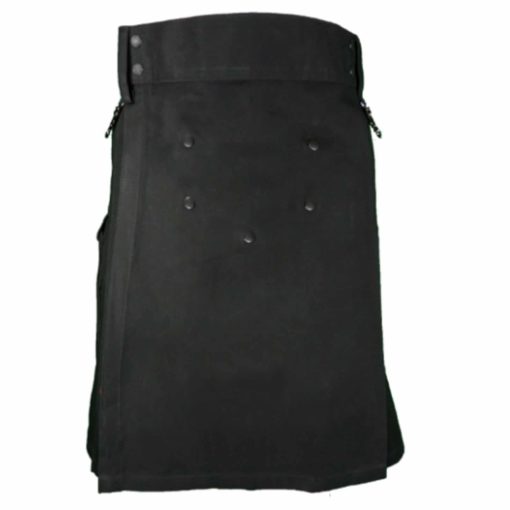 Wilderness-black-utility-kilt-side-front Utility kilt, cotton kilts, kilt for men