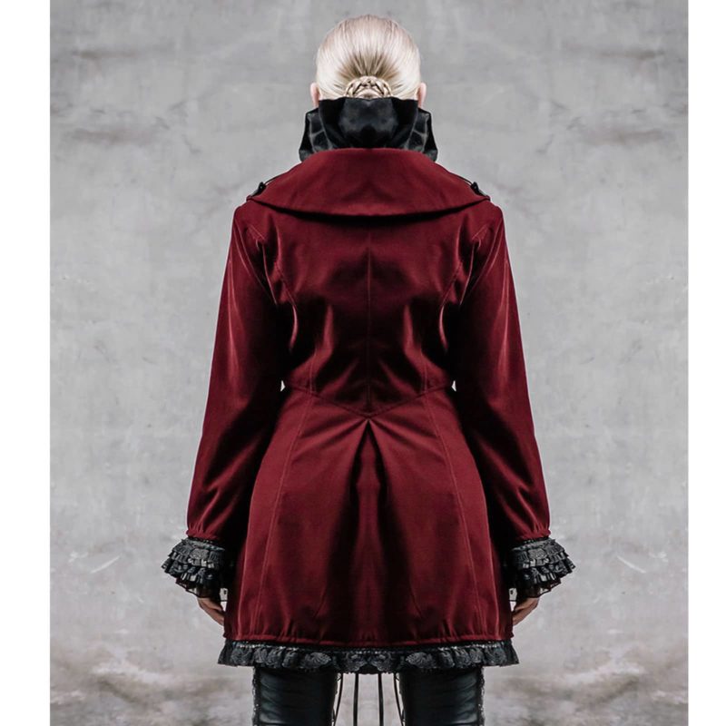 Frock Coat Red Velvet Goth Steampunk VTG, Gothic Clothing for Women, Womens Gothic Jackets, buy gothic jackets, buy steampunk jacket, buy punkrave jacket, gothic jacket for sale, punkrave jacket for sale, steampunk jacket for sale