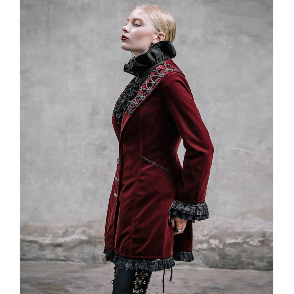 Frock Coat Red Velvet Goth Steampunk VTG, Gothic Clothing for Women, Womens Gothic Jackets