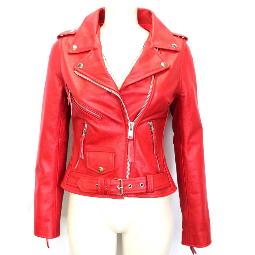 Vintage Black And Red Leather Biker Jacket With Zip Up Cuffs