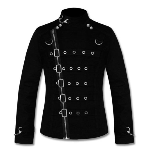 black-asylum-jacket-goth-vampire-metal-cuff-zip-strap-buckle-bondage-Front Gothic Tailcoat Jacket, Steampunk VTG Victorian Coat, Gothic Jackets for Men