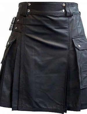 Kilt en cuir noir avec deux poches cargo, kilts de poche cargo, kilts pour hommes, meilleurs kilts