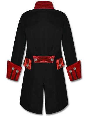 Schwarzer roter Samtbesatz Steampunk, Samtjacken, Gothic-Kleidung, Gothic-Jacken
