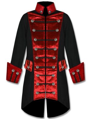 Schwarzer roter Samtbesatz Steampunk, Samtjacken, Gothic-Kleidung, Gothic-Jacken