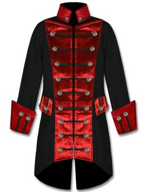 Black Red Velvet Trim Steampunk, Vestes en velours, Vêtements gothiques, Vestes gothiques