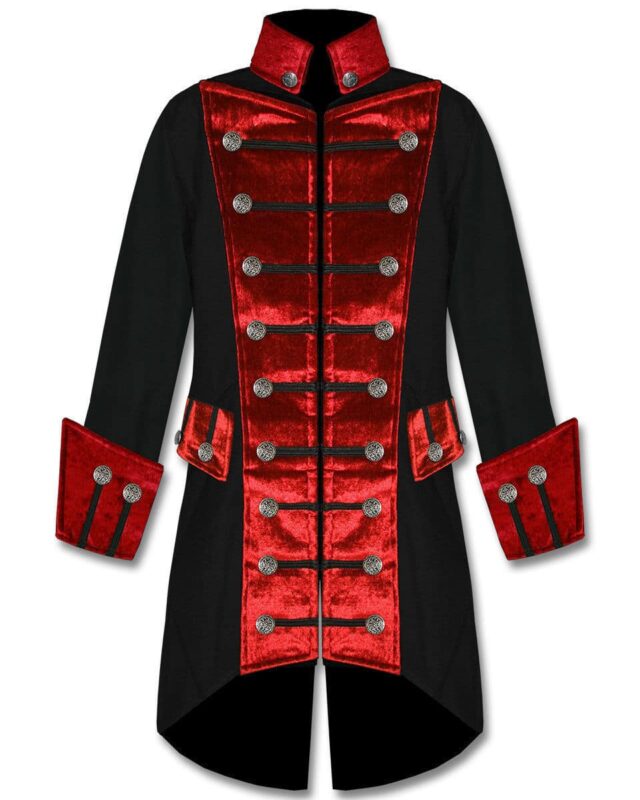 Black Red Velvet Trim Steampunk, Velvet Jackets, Gothic Clothing, Gothic Jackets