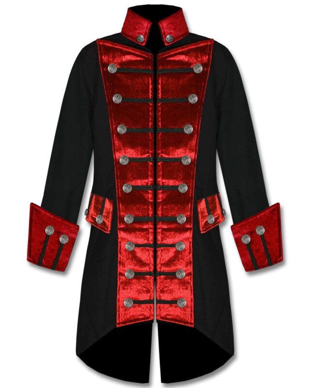 Black Red Velvet Trim Steampunk, Velvet Jackets, Gothic Clothing, Gothic Jackets