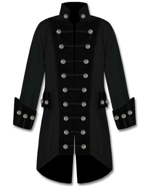 black-velvet-trim-steampunk-vampire-goth-jacket-pirate-coat-front Black velvet trim jacket, best jackets, jackets for men, traditional jackets.