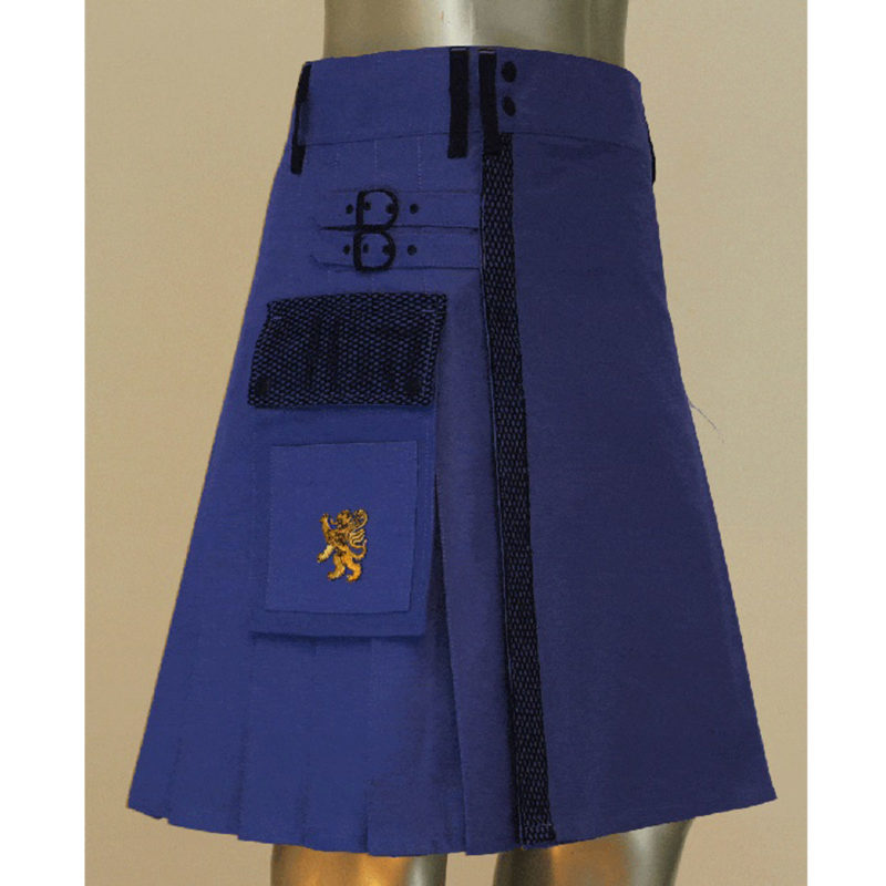 blue utility kilt, blue net pocket kilt, utility kilt, cargo utility kilt, kilt for sale