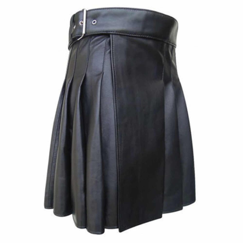 Cuir de vachette noir ouvert plissé, kilt en cuir noir, meilleurs kilts, kilts pour hommes