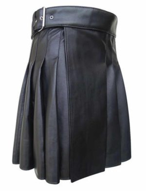 Cowhide Black Open Pleated Leather, Black Leather Kilt, Best Kilts, Kilts for Men