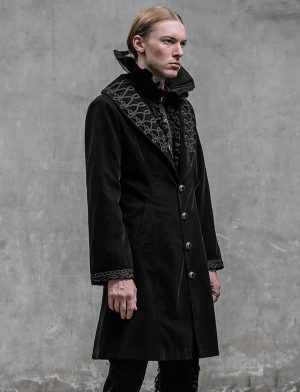 Akacia Mens Jacket Redingote Coat, Vestes en velours noir pour hommes, Veste homme, Vêtements gothiques