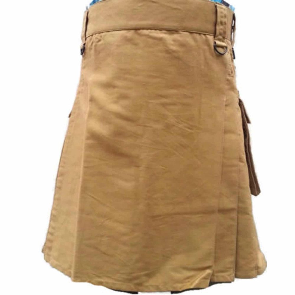 Khaki Utility Deluxe Kilt with Leather Straps.