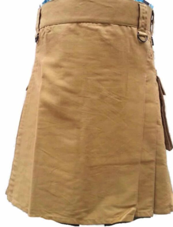 fashion-sport-utility-kilt-khaki-with-black-leather-straps-front Khakhi Kilts, Kilts for Men, Utility Kilts for Men,