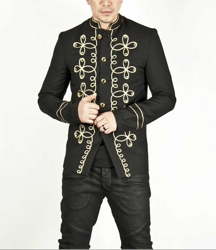 Black Military Jacket with Gold Embroidery