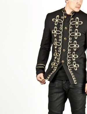 Napoléon Hook Jacket Flower, Vestes militaires noires brodées d’or, Vestes pour hommes, Vestes traditionnelles