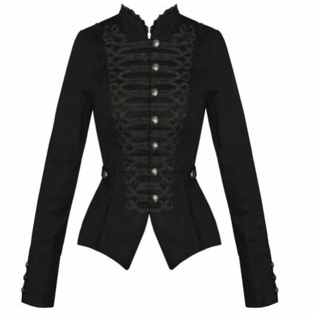 Black Gothic Steampunk Military Cotton, Tailcoat jackets, Gothic Jackets for Women