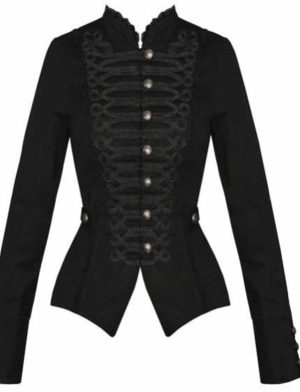 Schwarze Gothic Steampunk Military Cotton, Frack Jacken, Gothic Jacken für Damen