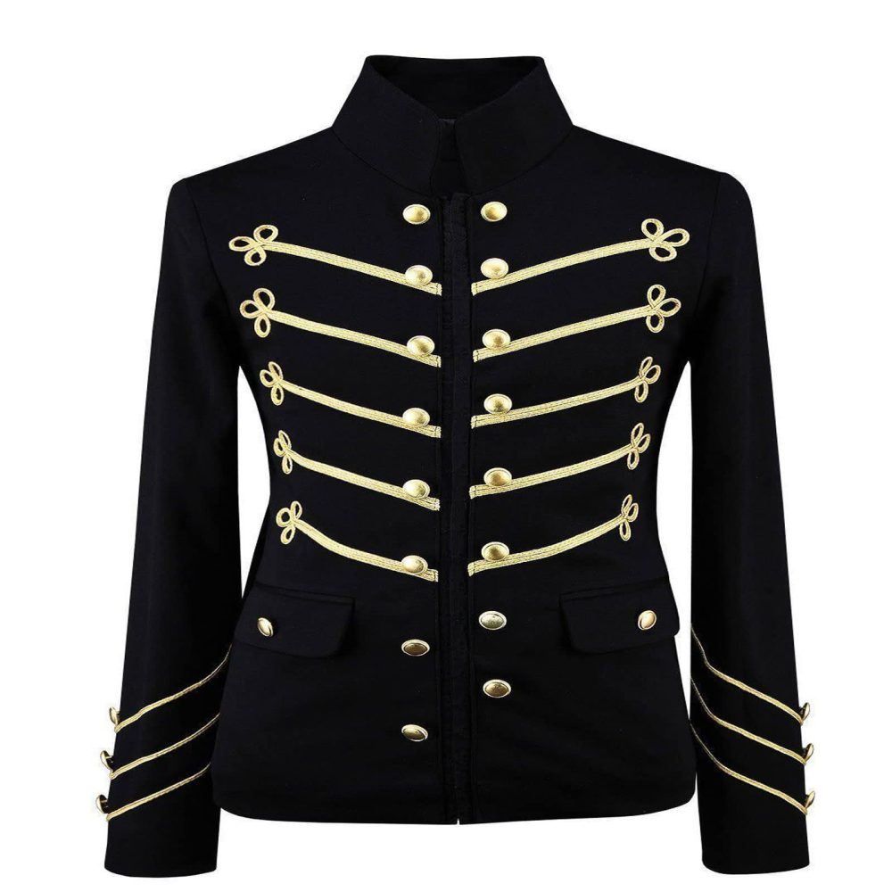 Gold Embroidery Black Military Jacket, Gothic Jackets for Men, Mens Jackets