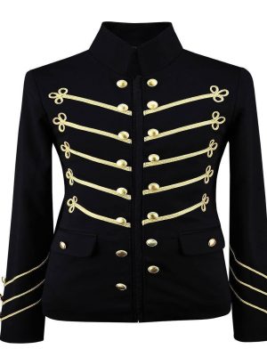 Chaqueta militar negra con bordado dorado, chaquetas góticas para hombres, chaquetas para hombres