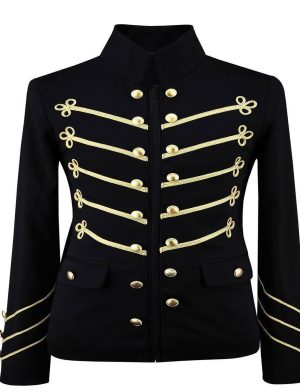 Gold Embroidery Black Military Jacket, Gothic Jackets for Men, Mens Jackets