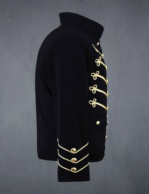 Gold Embroidery Black Military Jacket, Gothic Jackets for Men, Mens Jackets