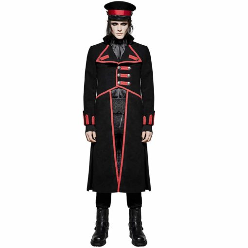 military-long-coat-jacket-black-red-goth-steampunk-regency-aristoc-front-model Steampunk Regency Aristoc, Military Jackets, Jackets for Men, Men Gothic Jackets, Goth Jackets for Men