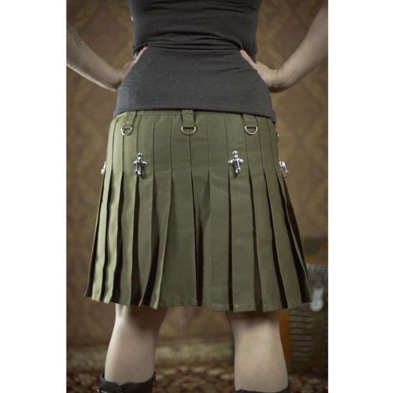 Drilled Cotton Fashion Utility Kilts, Women Utility kilts, best kilts for women, utility kilt for women, olive green kilt, olive green utility kilt