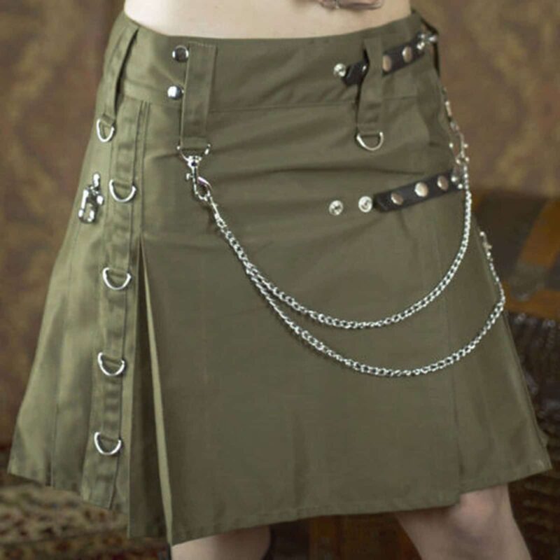 Drilled Cotton Fashion Utility Kilts, Women Utility kilts, best kilts for women, utility kilt for women, olive green kilt, olive green utility kilt