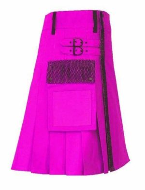 Pink Net Pocket Utility Kilt, mejores faldas escocesas, faldas utilitarias, mejores faldas escocesas para hombres