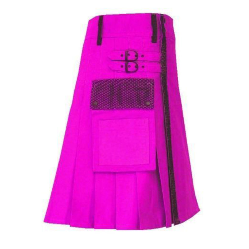 pink utility kilt, pink kilt, net pocket kilt, kilt for men, utility kilt, Pink utility kilt for sale