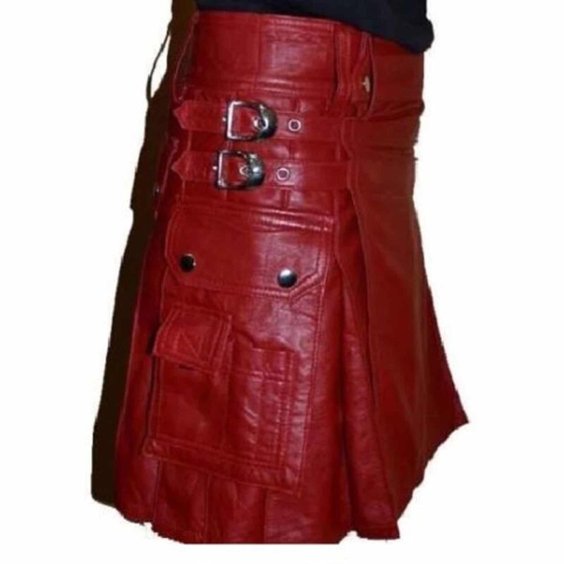 kilt en cuir rouge, kilt en cuir à vendre, vente de kilt en cuir rouge, kilt en cuir pour hommes, kilt en cuir pour homme