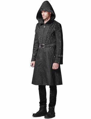 Punk Rave Mens Hooded Coat, Gothic Jackets for Men, Dieselpunk Punk Faux Leather, Best Jackets for Men