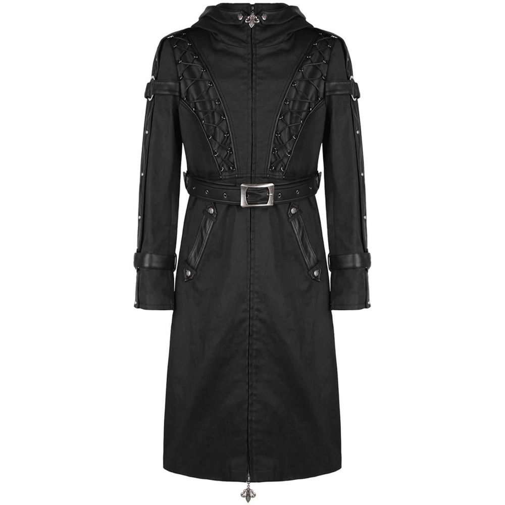 Long Hooded Braided Gothic Jacket with Leather Straps 2 Punk Rave Mens Hooded Coat, Gothic Jackets for Men, Dieselpunk Punk Faux Leather, Best Jackets for Men