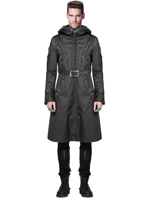 Punk Rave Mens Hooded Coat, Gothic Jackets for Men, Dieselpunk Punk Faux Leather, Best Jackets for Men