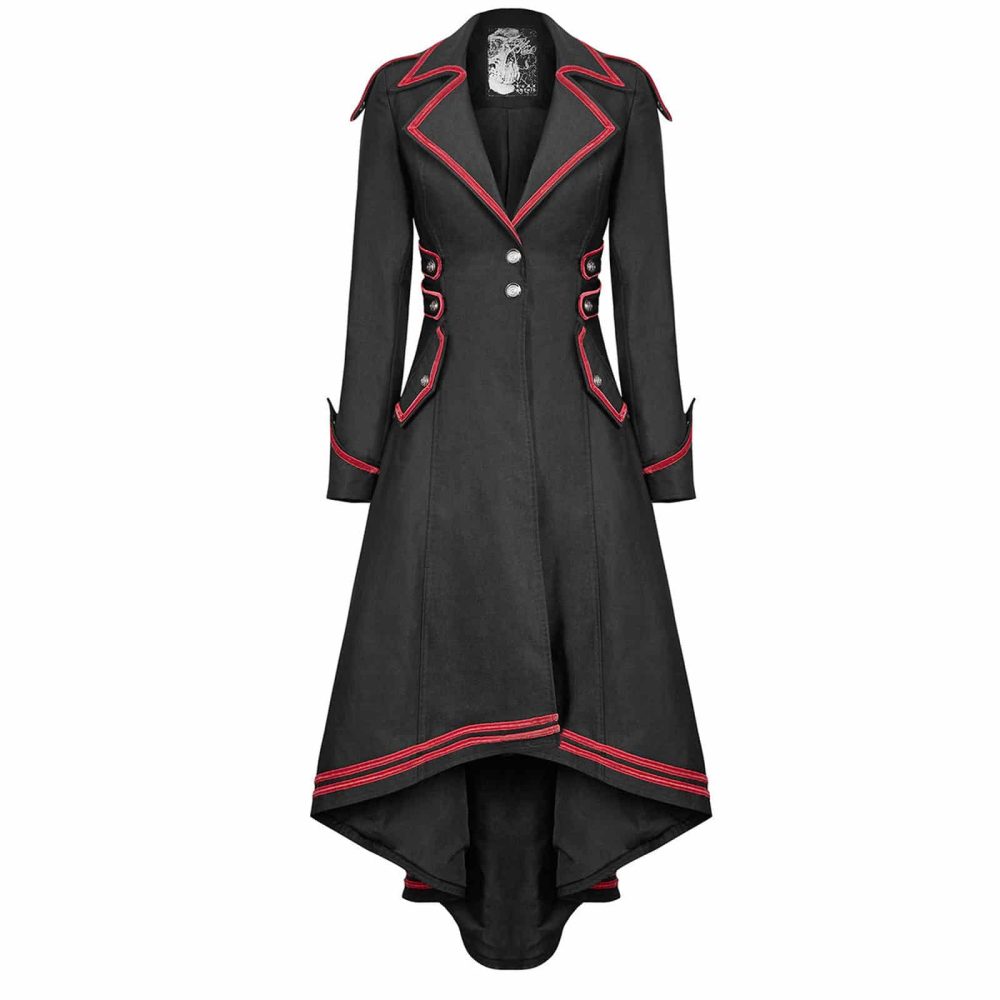 Black Red Long Gothic Jacket for Women 4 Punk Rave, Steampunk Military Coat Jacket, Gothic Uniform, Best Jackets for Women