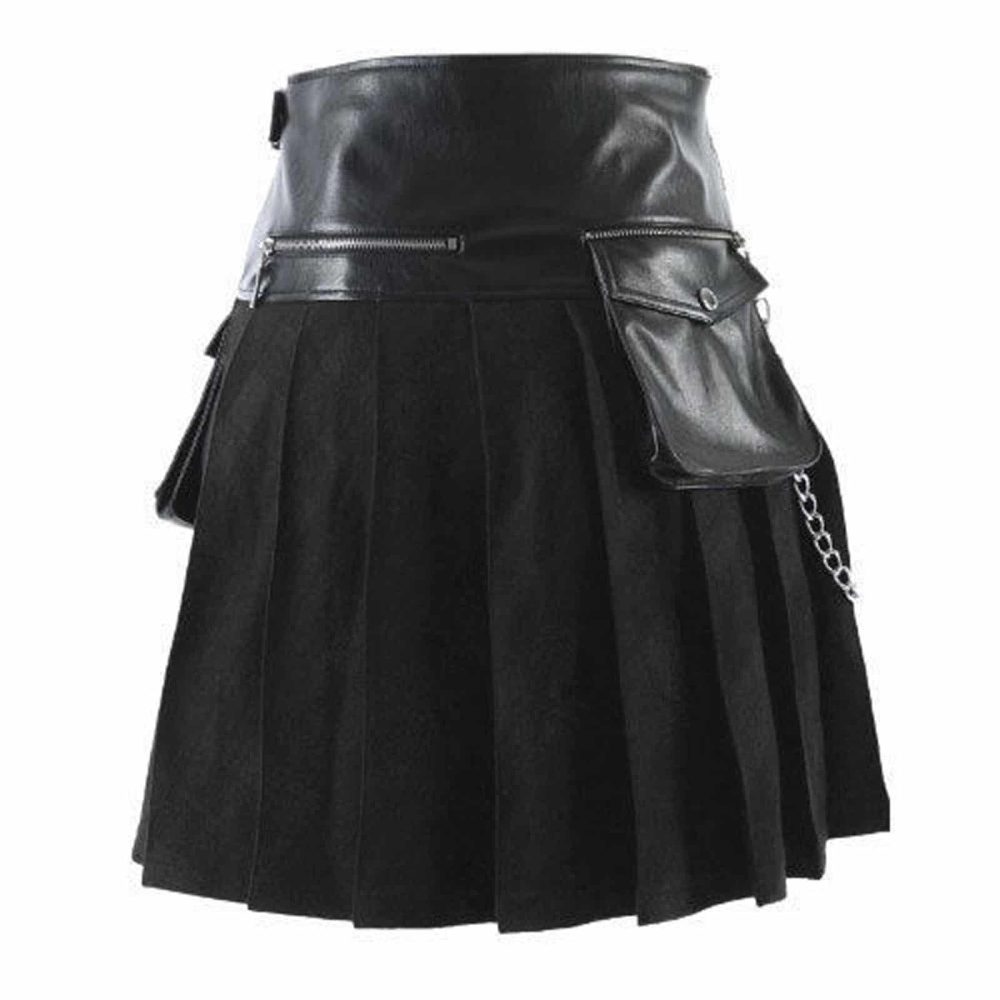 Vikingo de cuero negro escocés, falda escocesa de gladiador vikingo, falda escocesa para hombres, las mejores faldas escocesas para hombres