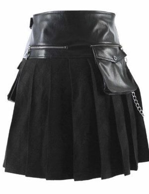 Scottish Black Leather Viking, Viking Gladiator Kilt, Kilt for Men, Best Kilts for Men