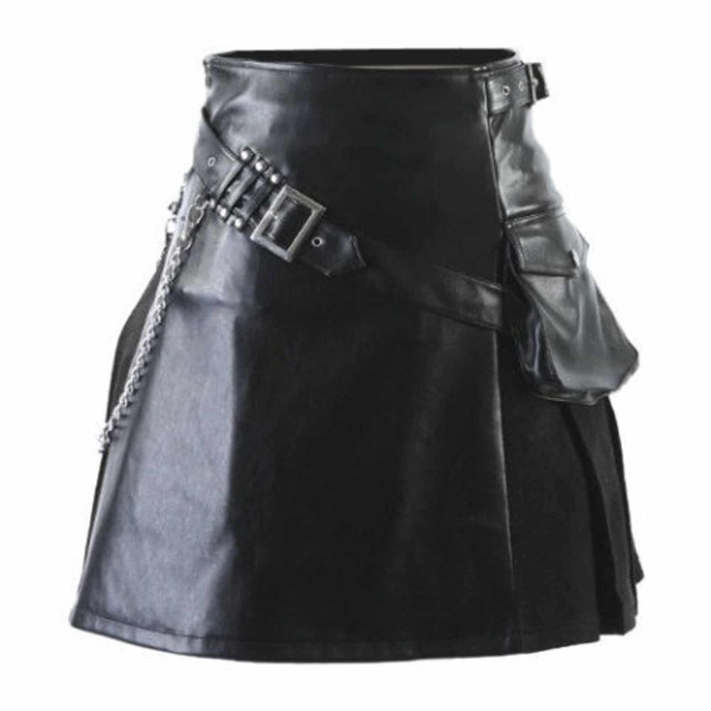 Schottisches schwarzes Leder Wikinger, Wikinger Gladiator Kilt, Kilt für Männer, beste Kilts für Männer