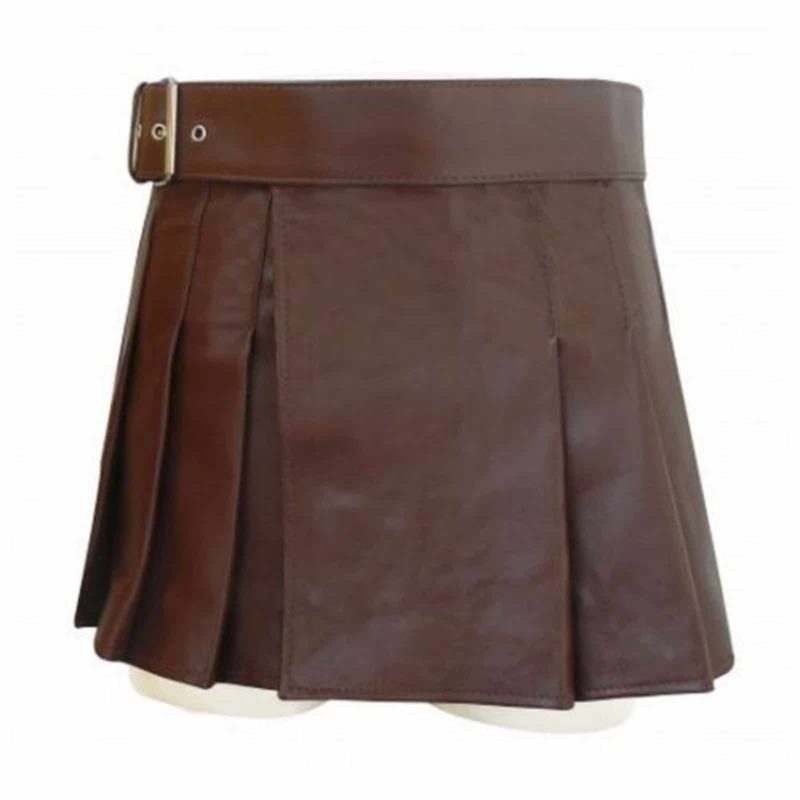 Highland Gladiator Viking Utility Kilt, best leather kilts, utility leather kilts, short leather kilt, brown leather kilt, womens leather kilt, leather kilt for women sale,