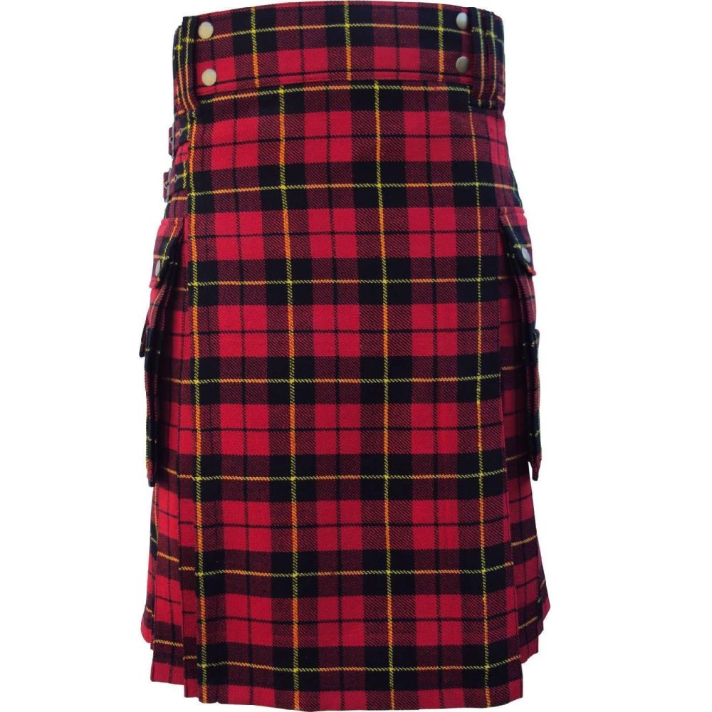 scottish-highland-music-custom-wallace-tartan-kilt-front Mcdonald utility kilt, Mcdonald Tartan kilt, Mcdonald tartan, tartan utility kilt